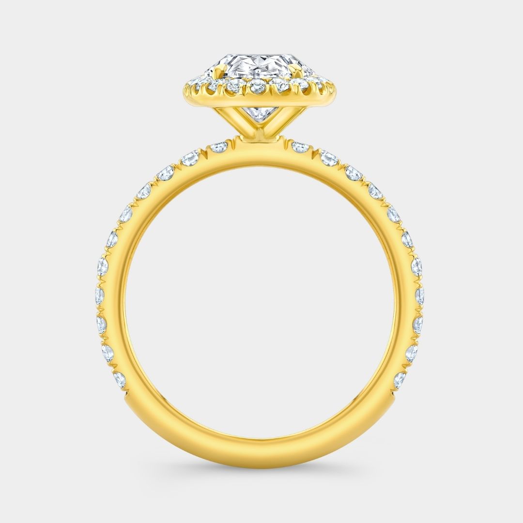 Oval Diamond Petite Halo U Pave Yellow Gold Engagement Ring