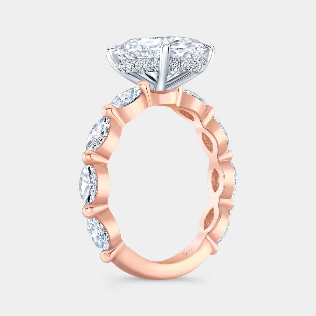 Oval Diamond with Marquise Side Stones Rose Gold And Platinum Engagement Ring