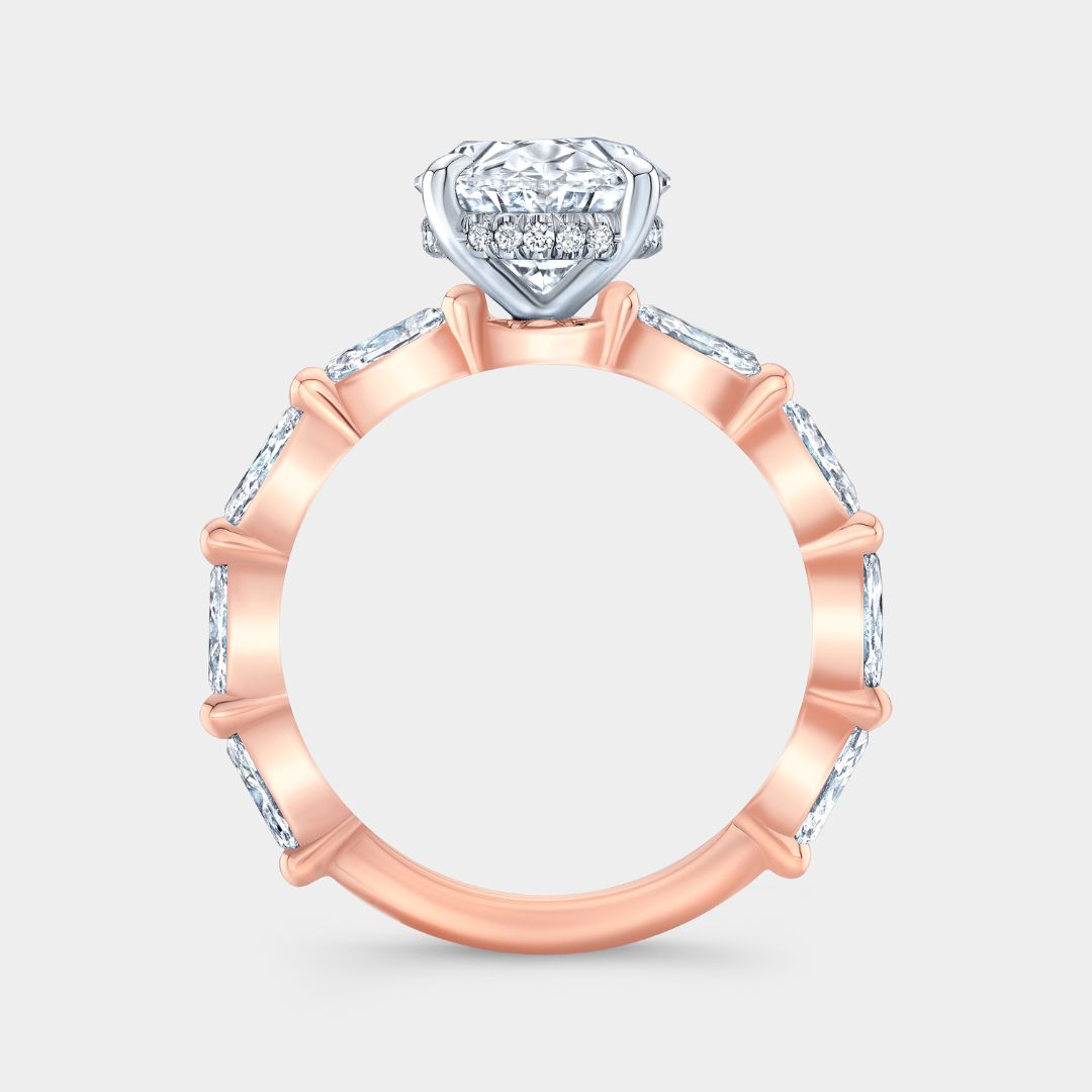 Oval Diamond with Marquise Side Stones Rose Gold And Platinum Engagement Ring
