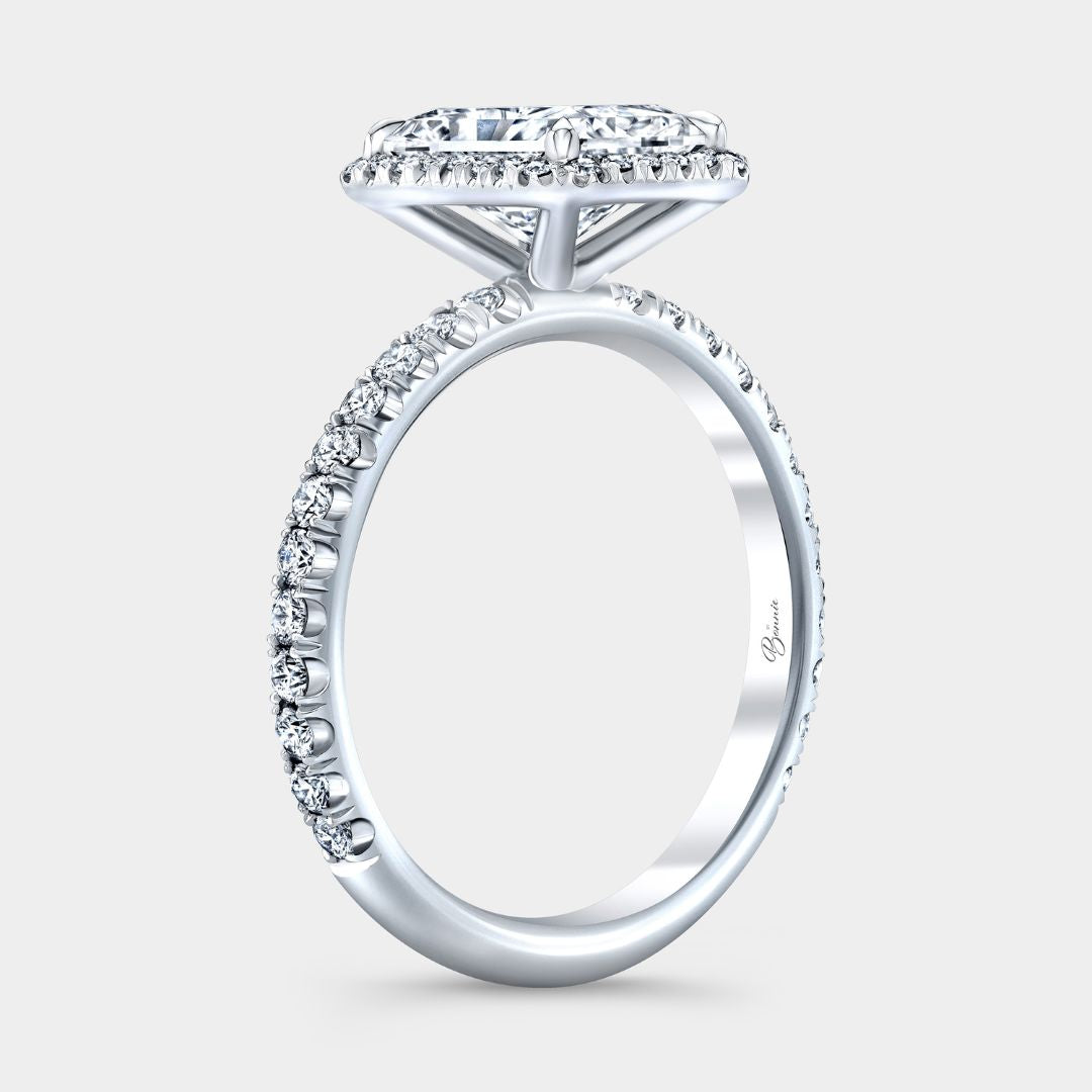 Radiant Diamond Halo U Pave Platinum Engagement Ring