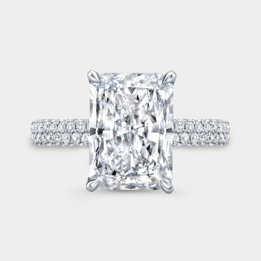 Radiant Diamond Tulip Basket Double Row Micro Pave Platinum Engagement Ring