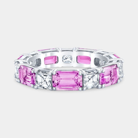 Bonnie's Pink Sapphire and Asscher Cut Diamond Eternity Band