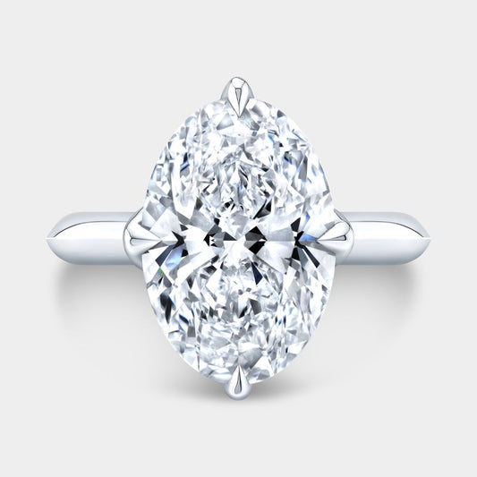 Oval Diamond Tulip Knife Edge North South Set Solitaire Platinum Engagement Ring