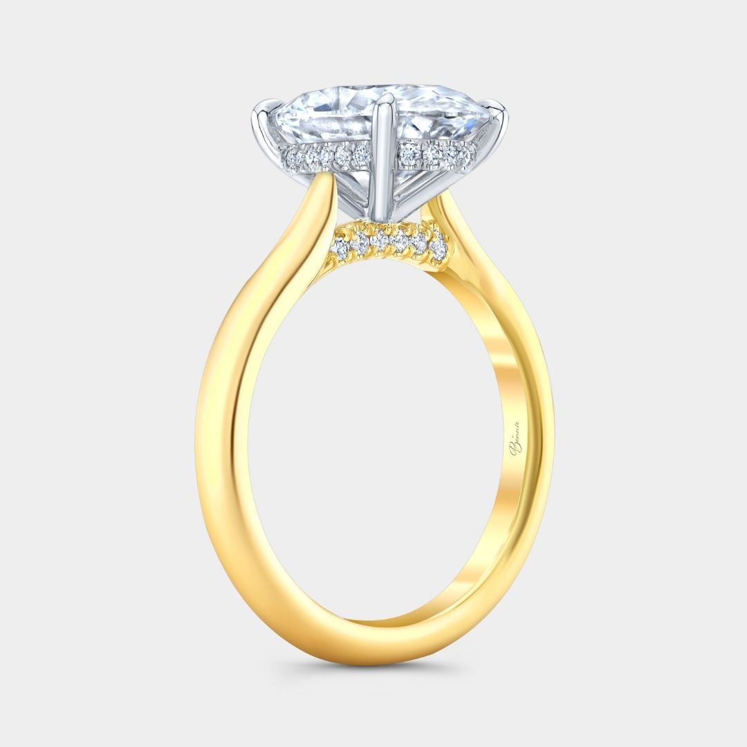 Oval Diamond Hidden Halo Solitaire with Diamond Bridge Yellow Gold And Platinum Engagement Ring
