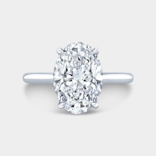 Oval Diamond Hidden Halo Tapered Cathedral Solitaire Platinum Engagement Ring