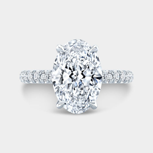 The Hailey Oval Diamond Pave Hidden Halo Low Profile Platinum Engagement Ring