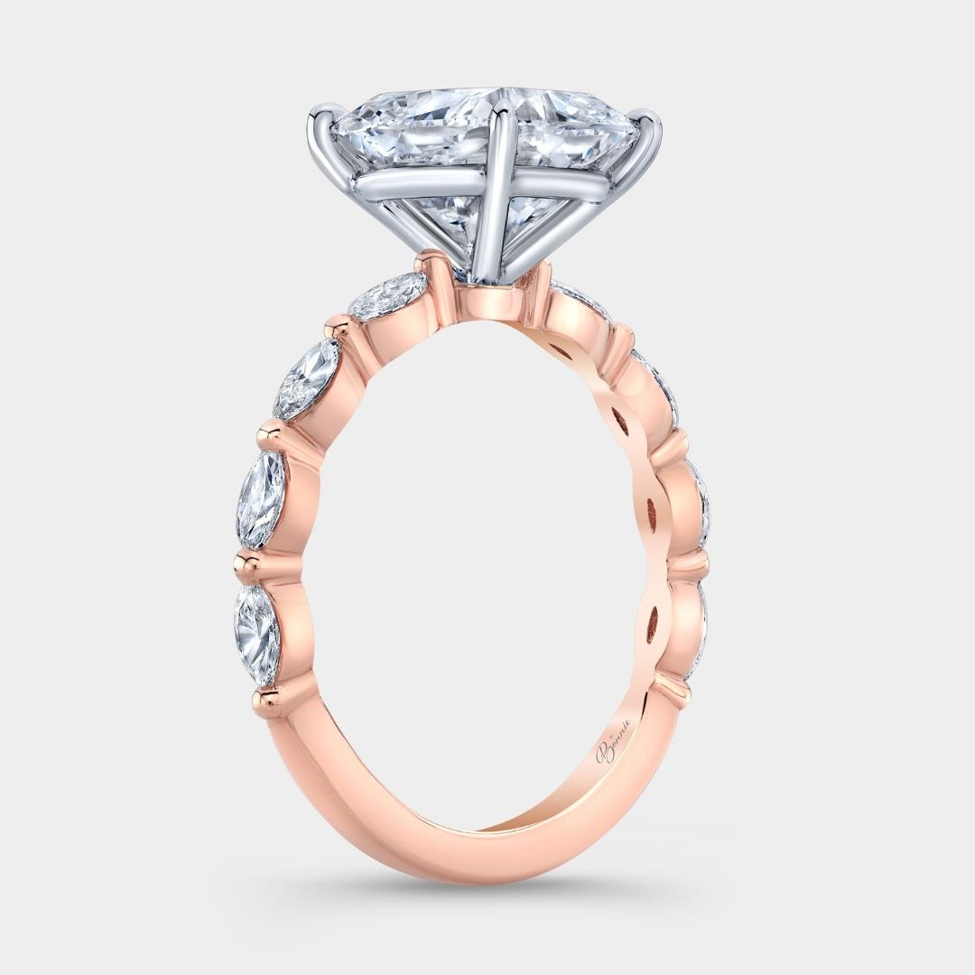 Cushion Diamond With Marquise Accents Rose Gold And Platinum Engagement Ring