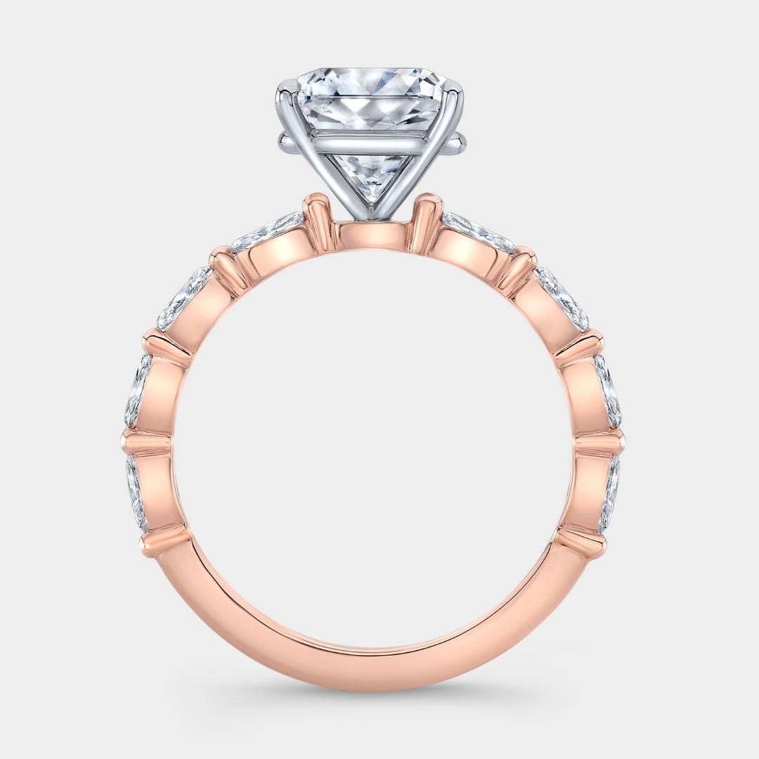 Cushion Diamond With Marquise Accents Rose Gold And Platinum Engagement Ring