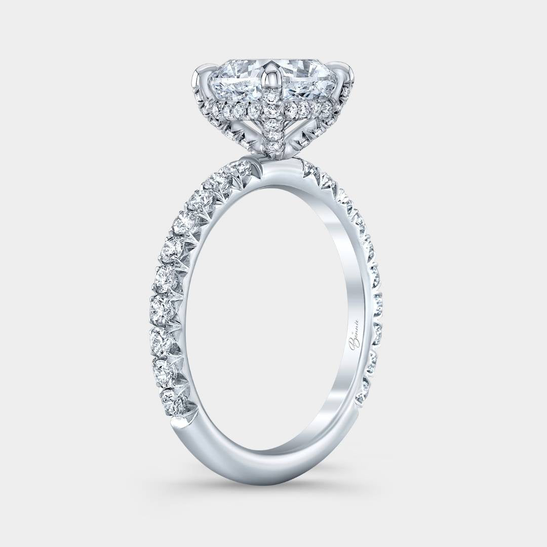 Cushion Diamond with Full Diamond Basket French Pave Platinum Engagement Ring