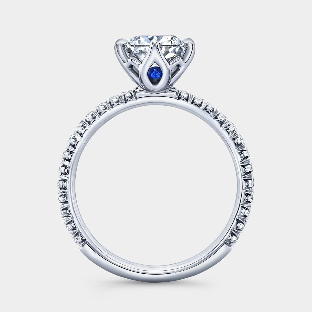 Cushion Diamond North South Tulip French Pave Platinum Engagement Ring