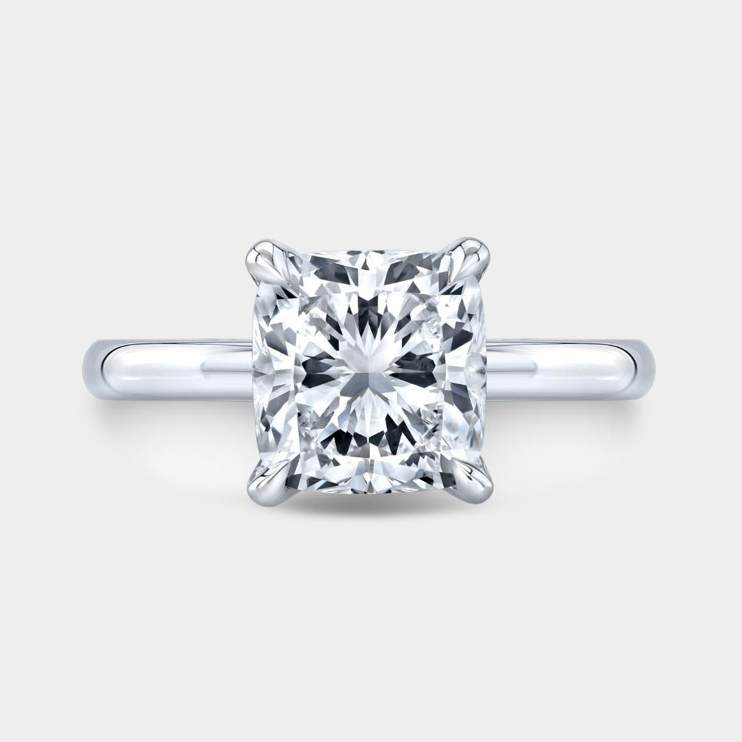 Cushion Diamond Tulip Solitaire Platinum Engagement Ring