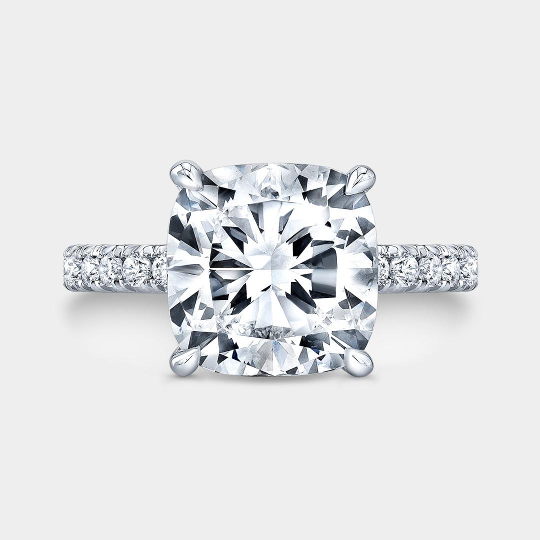 Cushion Diamond Tulip French Pave Platinum Engagement Ring