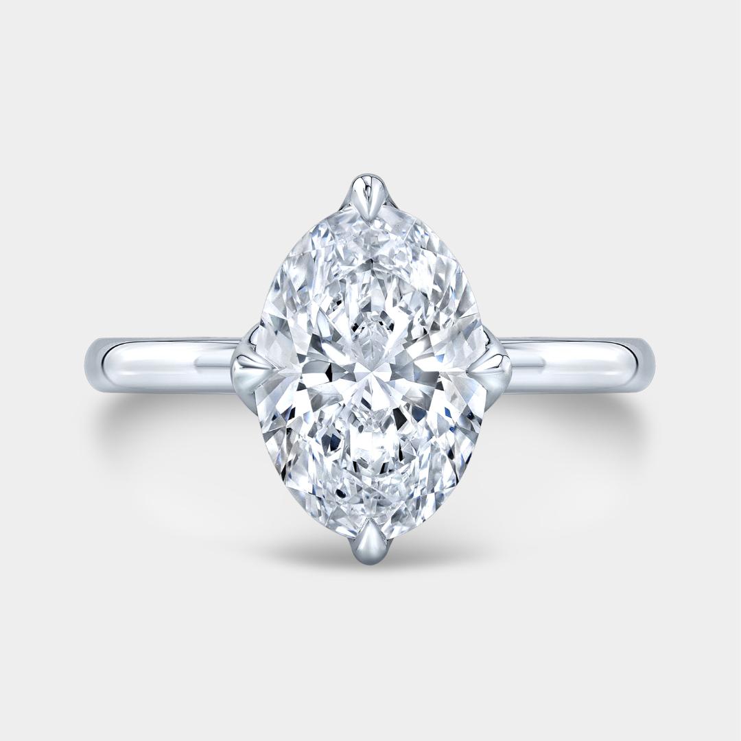 Oval Diamond North South Prong Tulip Solitaire Platinum Engagement Ring