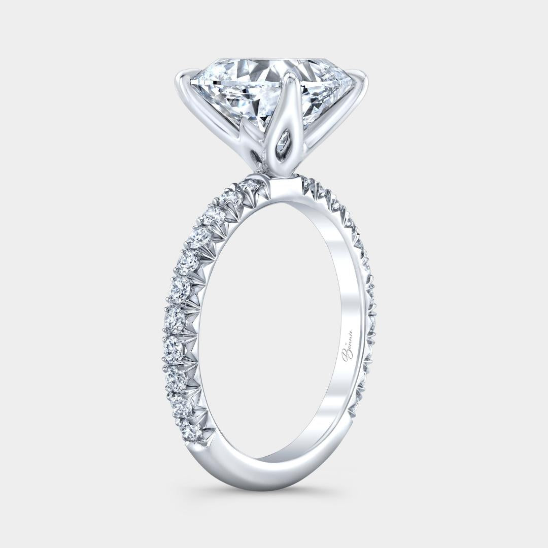 Cushion Diamond Tulip French Pave Platinum Engagement Ring