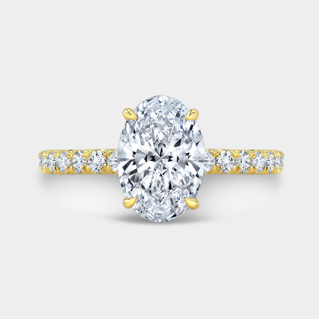 Oval Diamond Hidden Halo U Pave Yellow Gold Engagement Ring