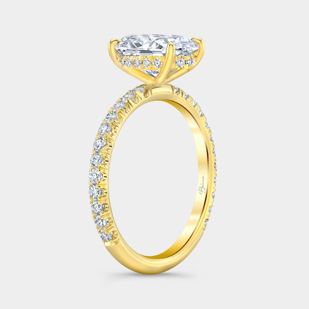 Oval Diamond Hidden Halo U Pave Yellow Gold Engagement Ring