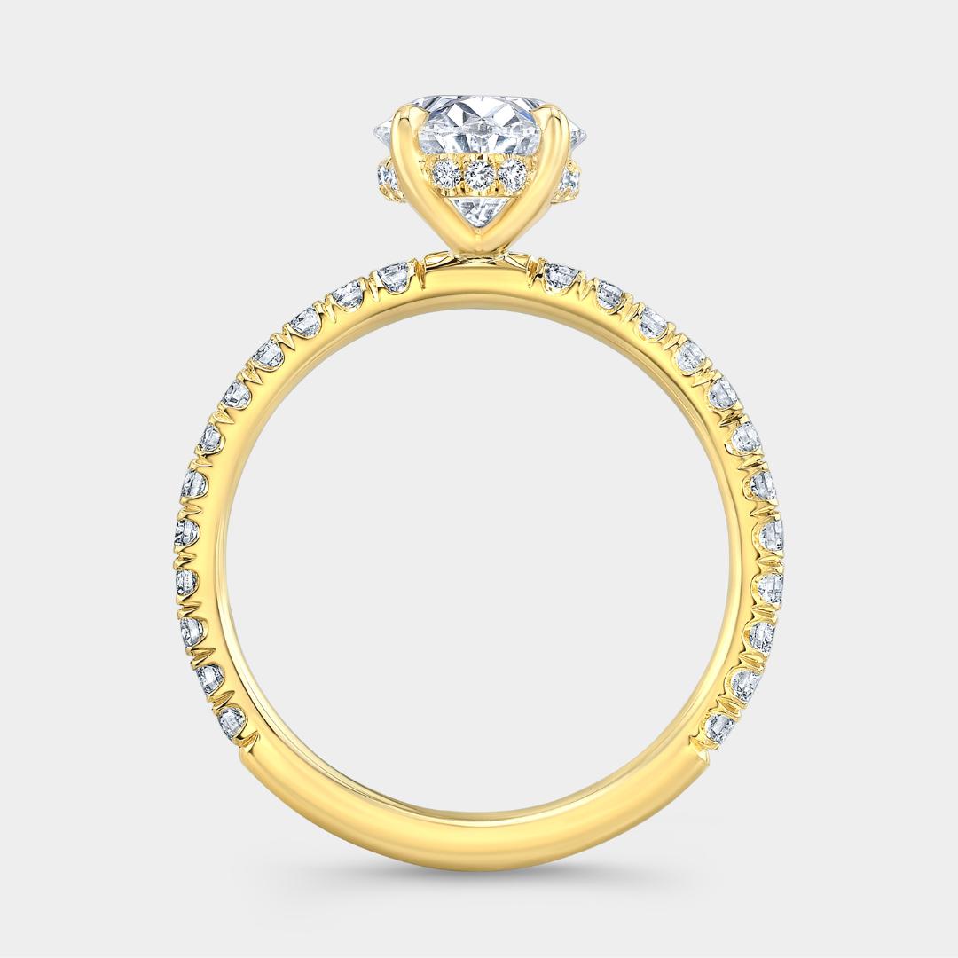 Oval Diamond Hidden Halo U Pave Yellow Gold Engagement Ring
