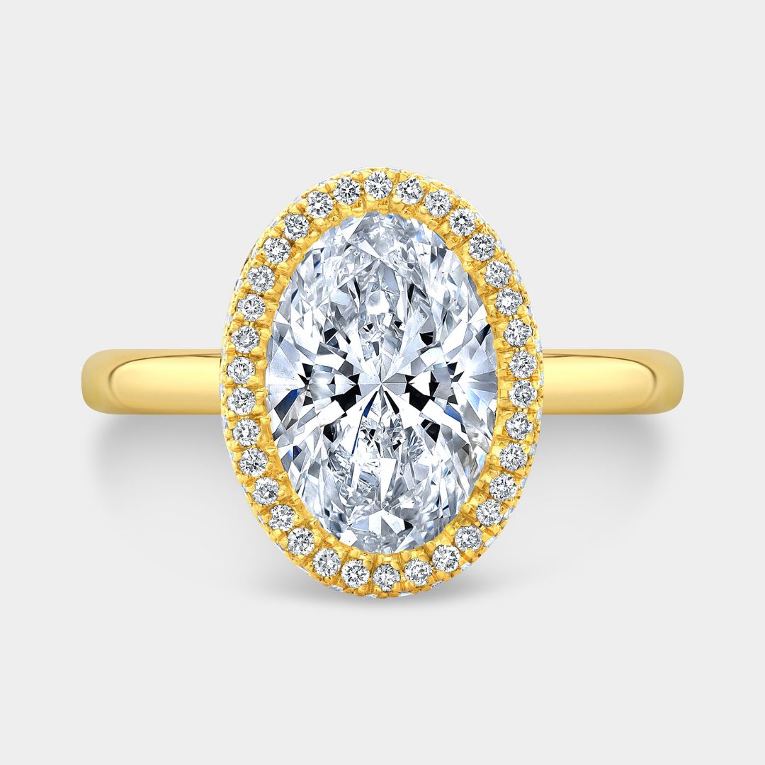 Oval Diamond Delicate Halo Solitaire Yellow Gold Engagement Ring