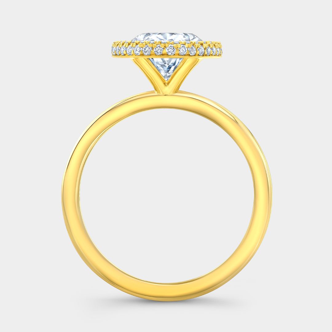 Oval Diamond Delicate Halo Solitaire Yellow Gold Engagement Ring