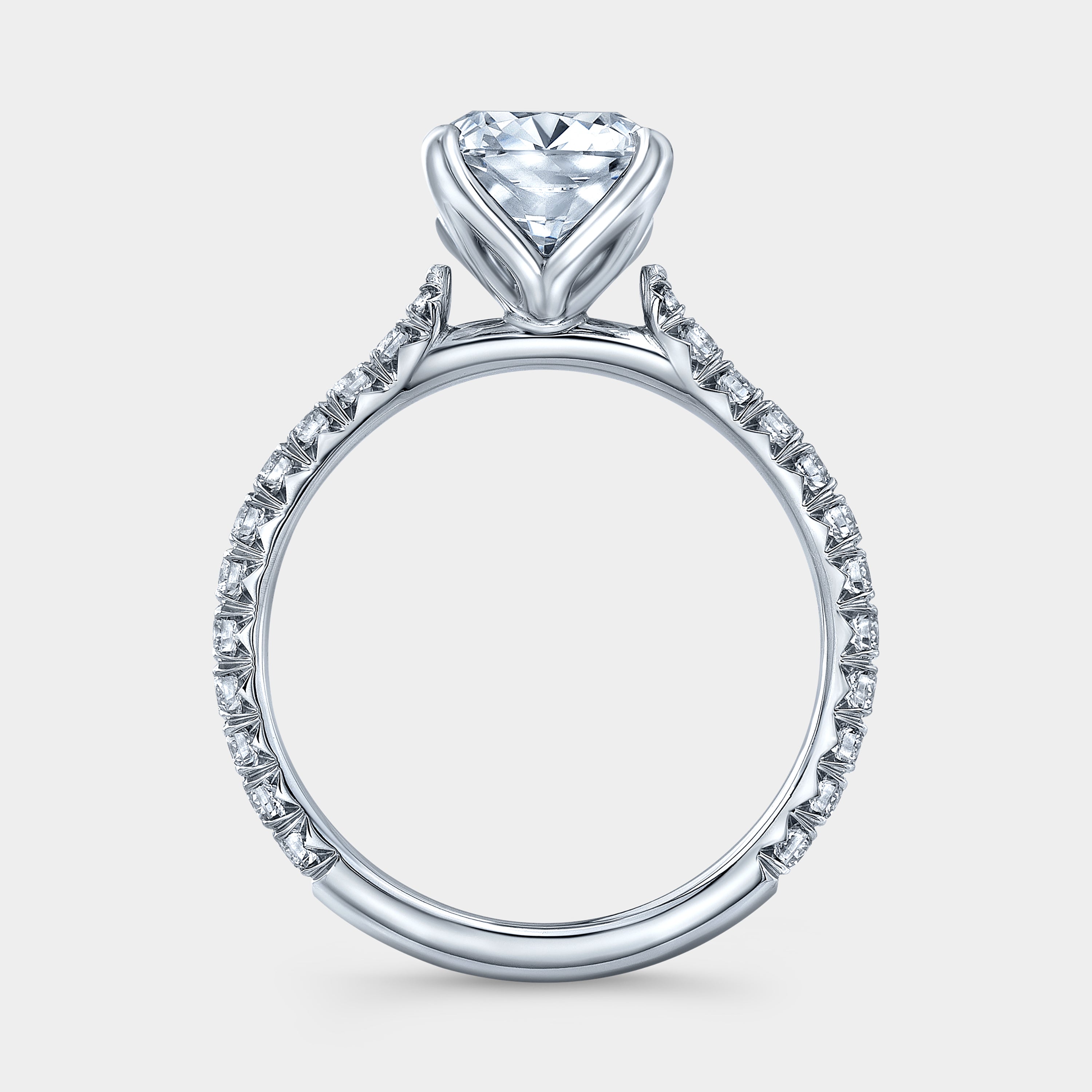 Cushion Diamond Tulip Cathedral French Pave Platinum Engagement