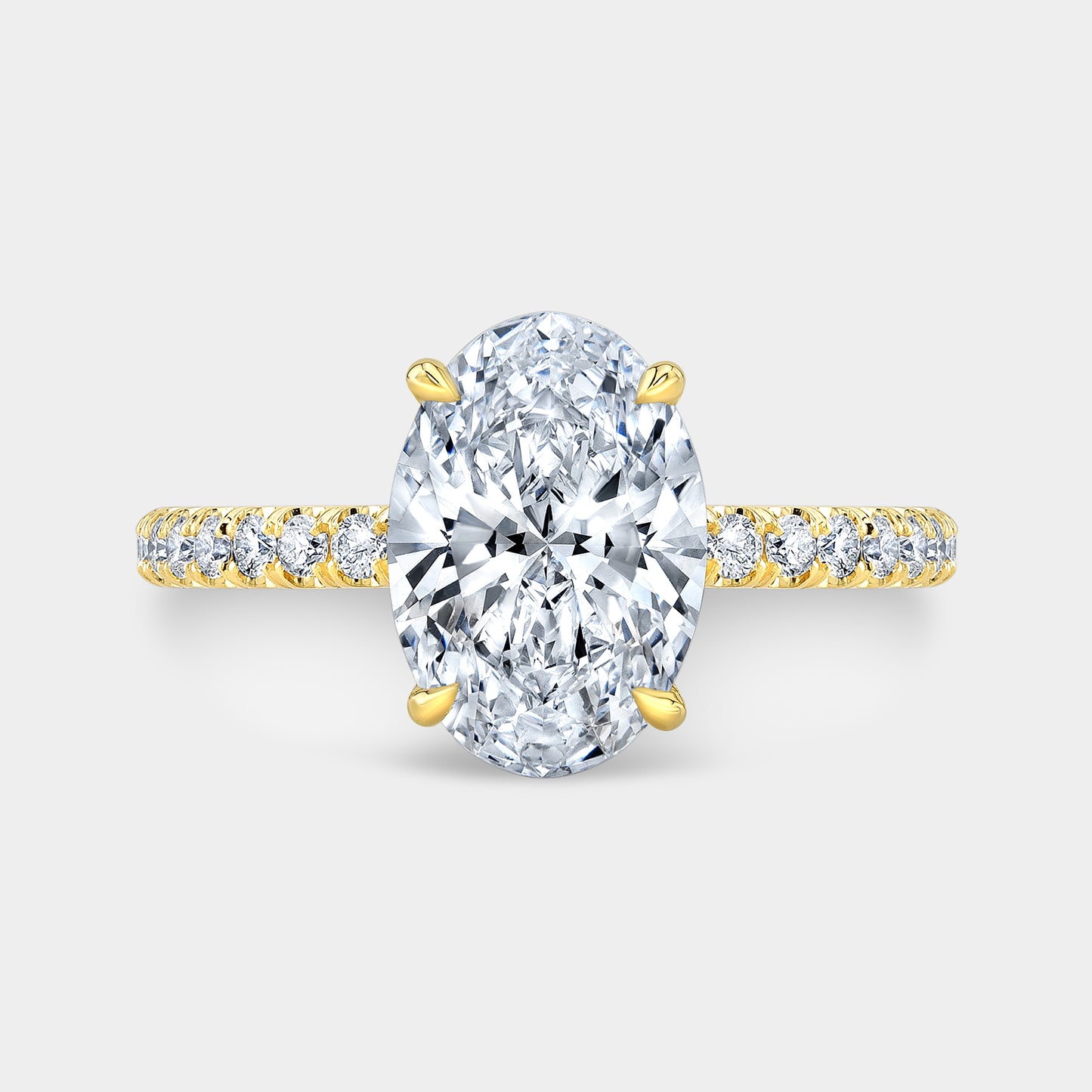 Oval Diamond Hidden Halo with French Pave Yellow Gold Engagement Ring