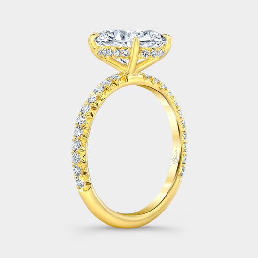 Oval Diamond Hidden Halo with French Pave Yellow Gold Engagement Ring