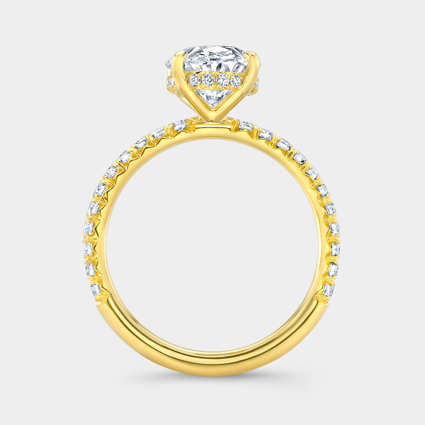 Oval Diamond Hidden Halo with French Pave Yellow Gold Engagement Ring