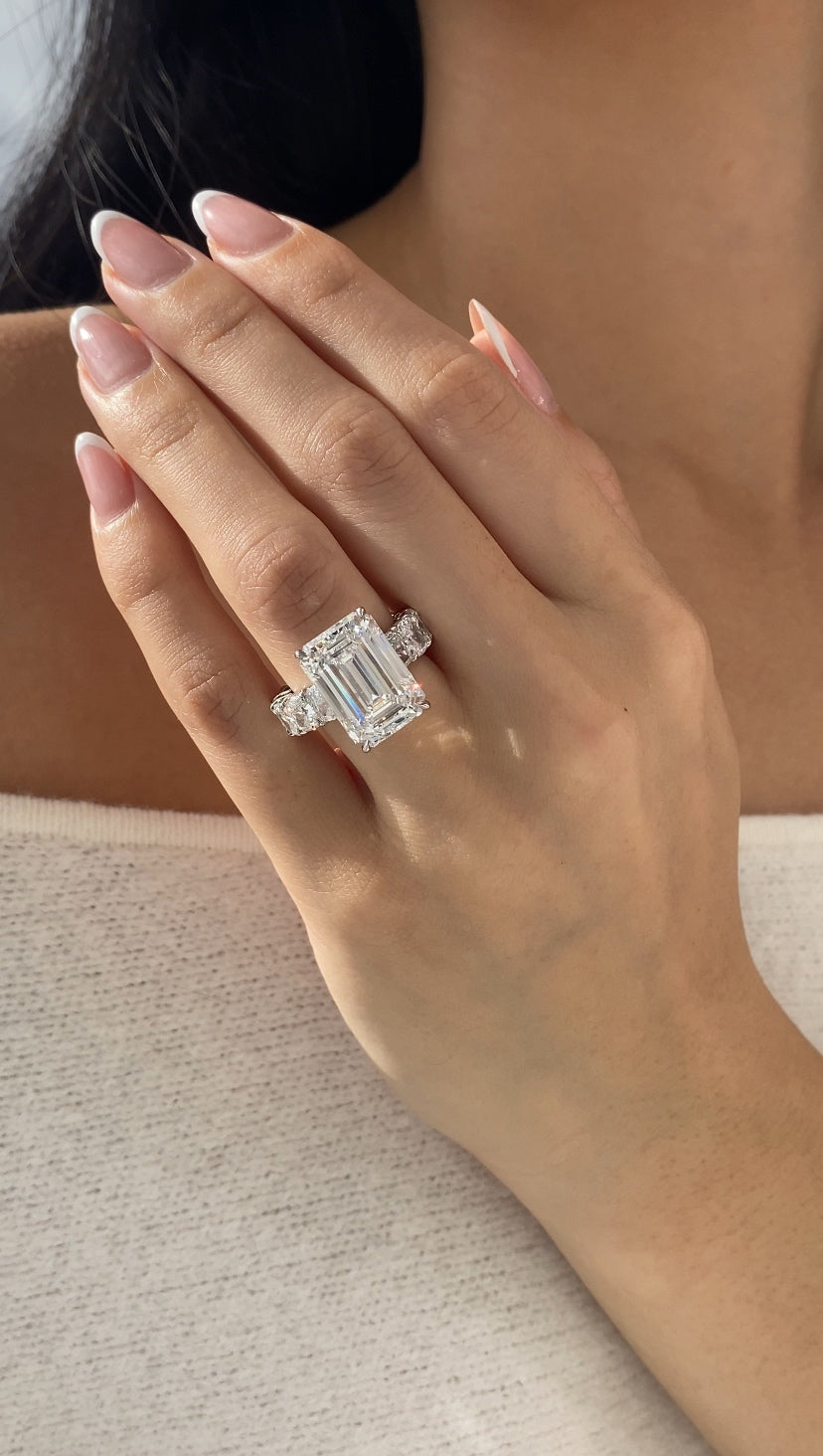 10ct Emerald Cut Diamond Engagement Ring Wedding Set