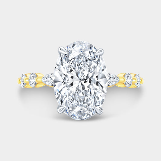 Scott Carter - 4.01ct Oval Cut Diamond D Color VS1 Clarity Two Tone Hidden Halo Lab Grown Round & Marquise Diamond Band Ring