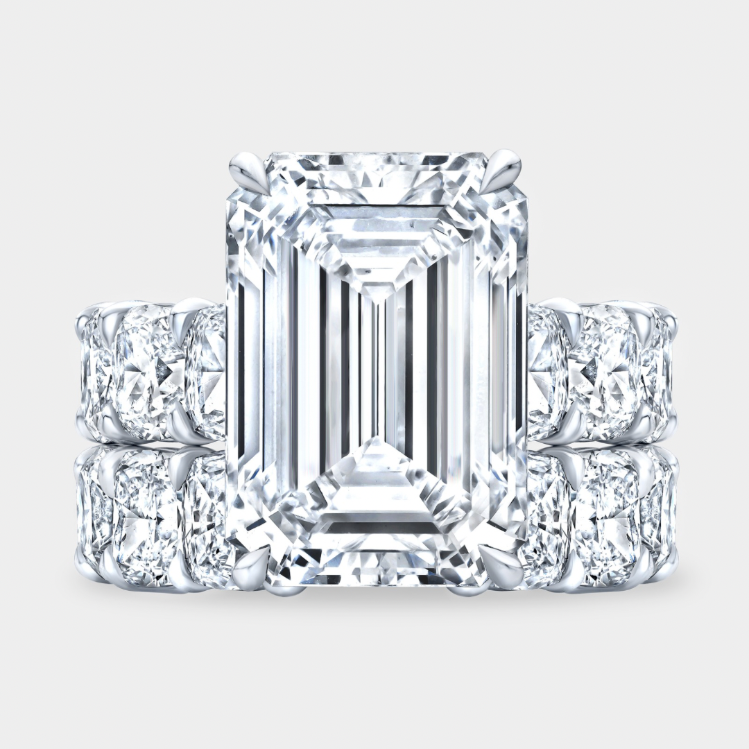 10ct Emerald Cut Diamond Engagement Ring Wedding Set