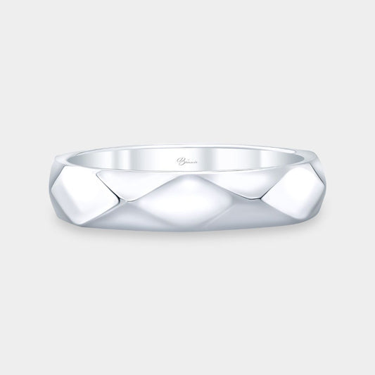 Men’s platinum wedding band with 4mm geometric faceted design