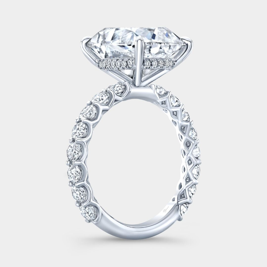 The Eloise platinum ring with cushion-cut old mine diamond and hidden halo detail