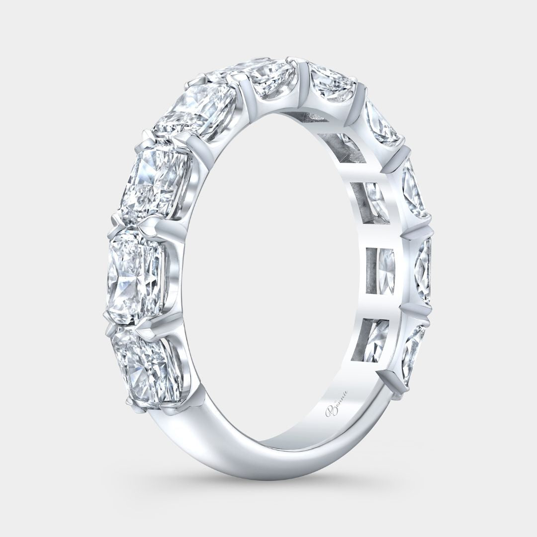 Platinum Chloe wedding band with radiant diamonds set East West, 3.40mm

