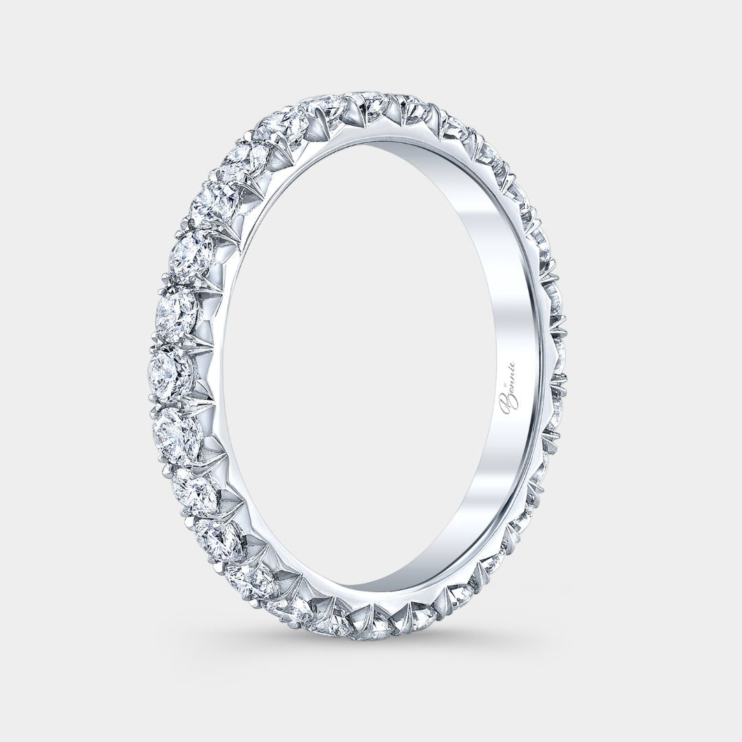 Platinum French pave eternity band with 1ct round diamonds