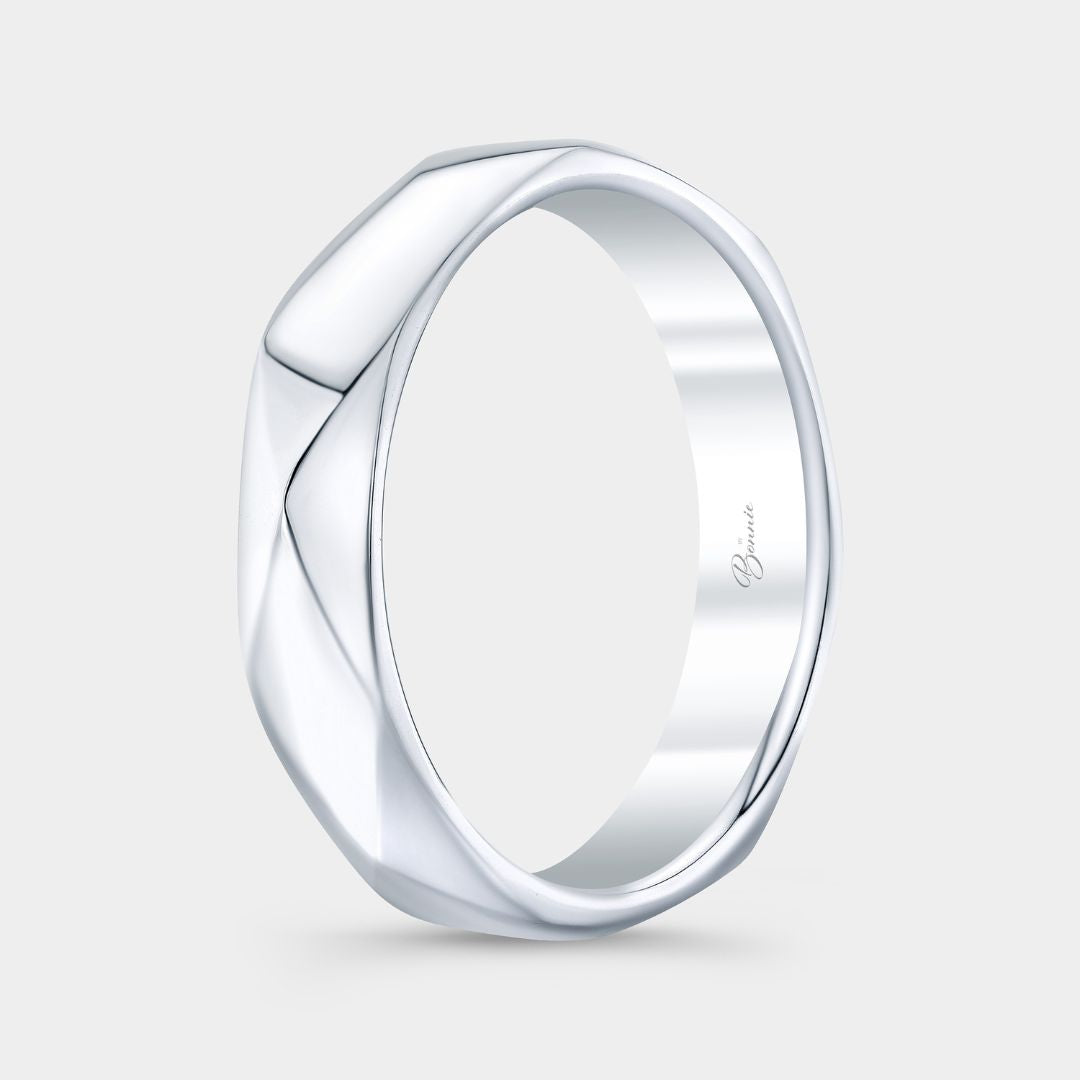 Platinum geometric faceted men’s wedding ring, 4mm wide