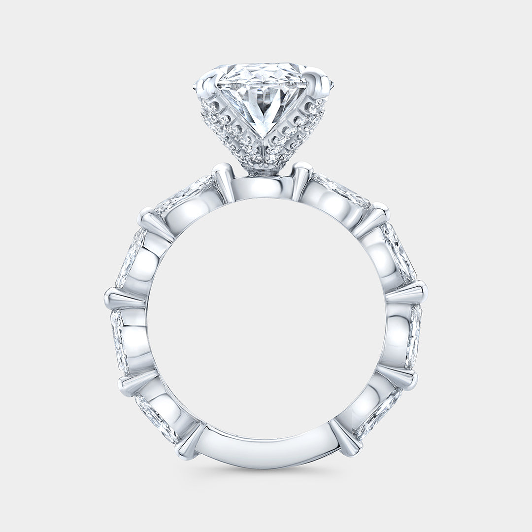 Platinum tulip ring, diamond detail.
