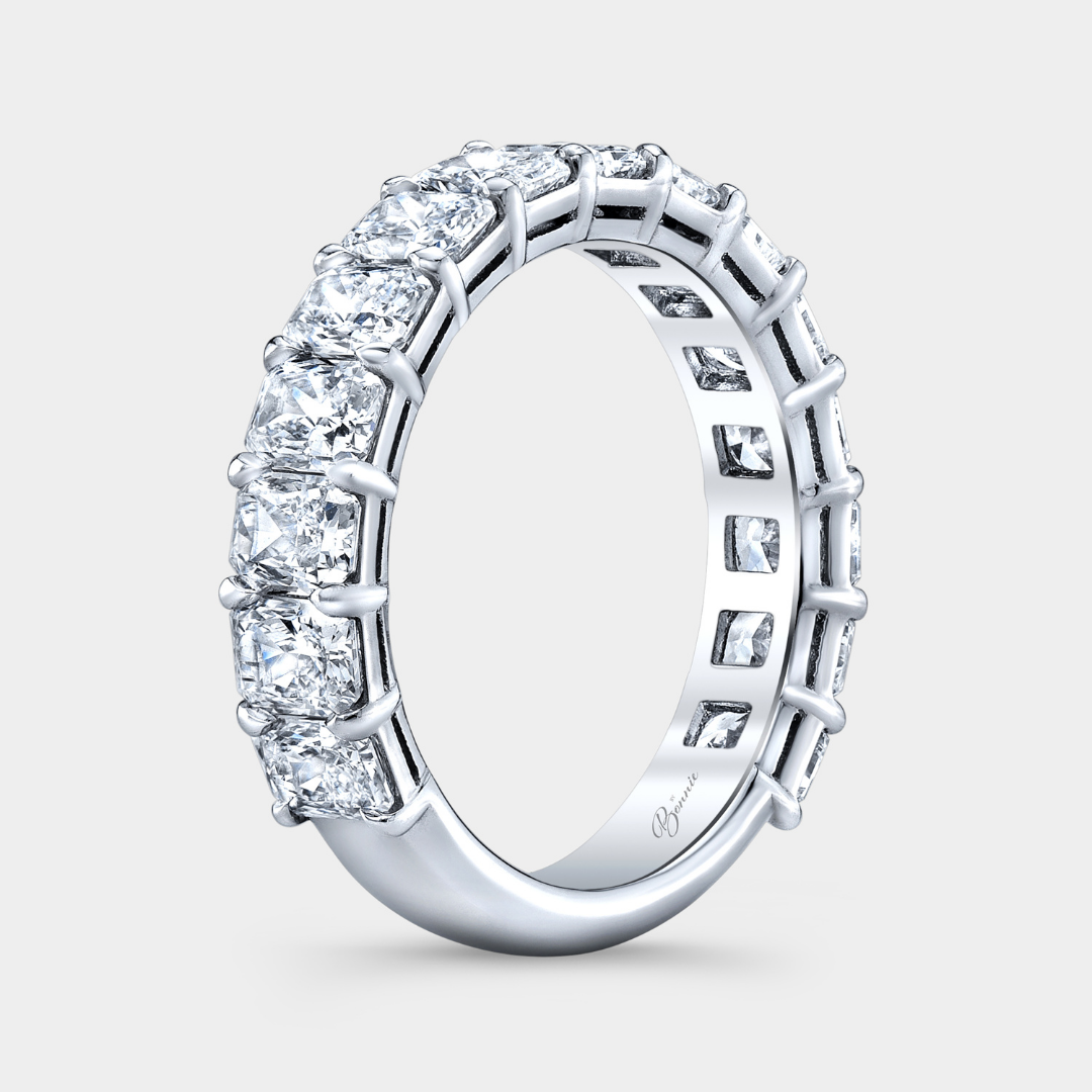 Platinum wedding band with 3.25 carat lab created radiant diamonds, 4.30mm