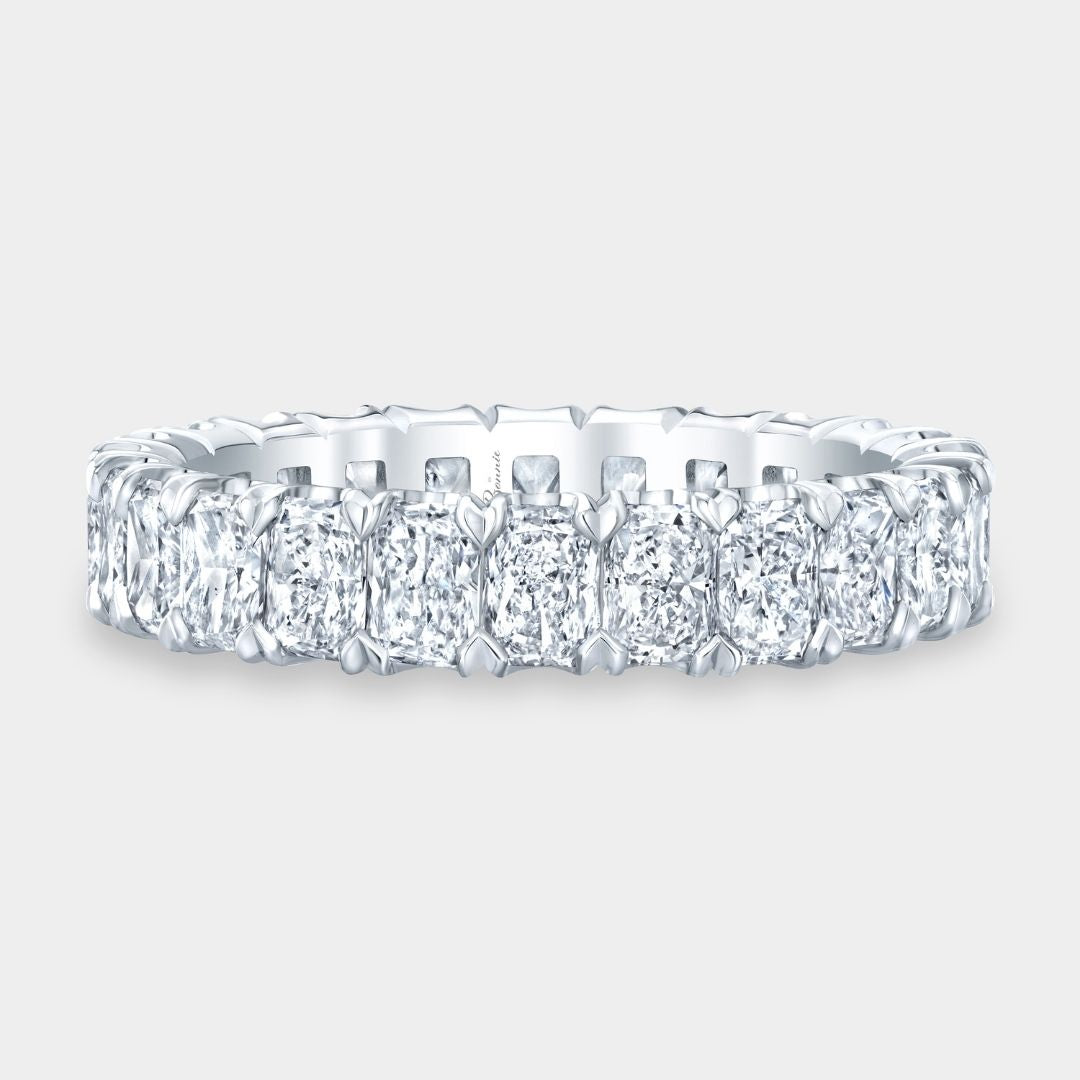 3.25ct radiant-cut diamond eternity band in platinum, Chloe design, 3.80mm wide

