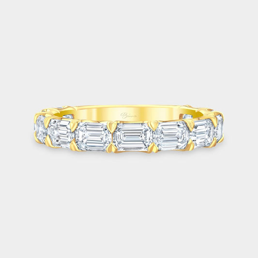 2.50ct emerald-cut diamond wedding band in 14K yellow gold, East West Chloe design, 3.00mm