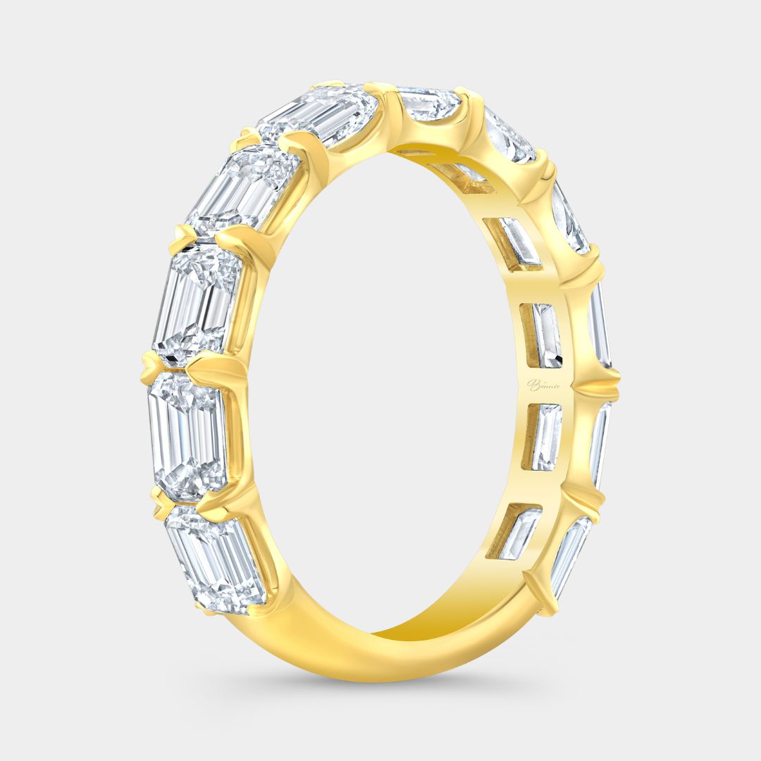 14K yellow gold Chloe wedding band with 2.50ct emerald diamonds set East West, 3.00mm