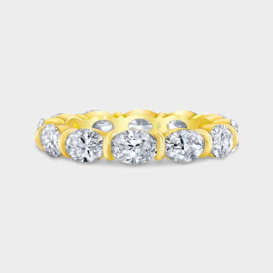 3ct Lab Grown Oval Diamond East West 3.50mm Eternity Yellow Gold Wedding Band