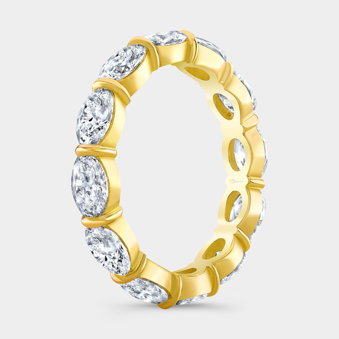 3ct Lab Grown Oval Diamond East West 3.50mm Eternity Yellow Gold Wedding Band