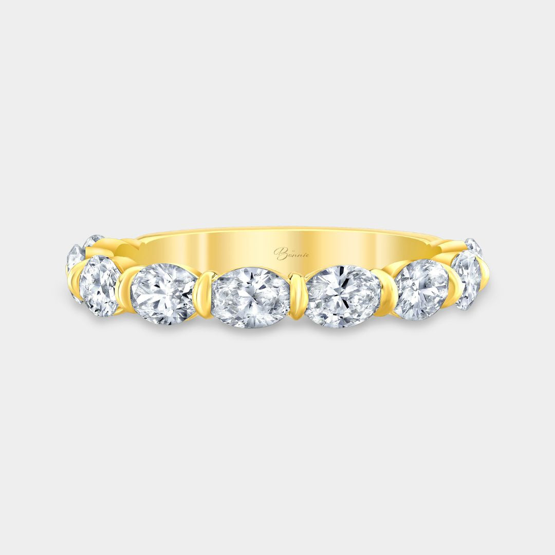 1.40ct Lab Grown Oval Diamond East West 3.0mm Yellow Gold Wedding Band