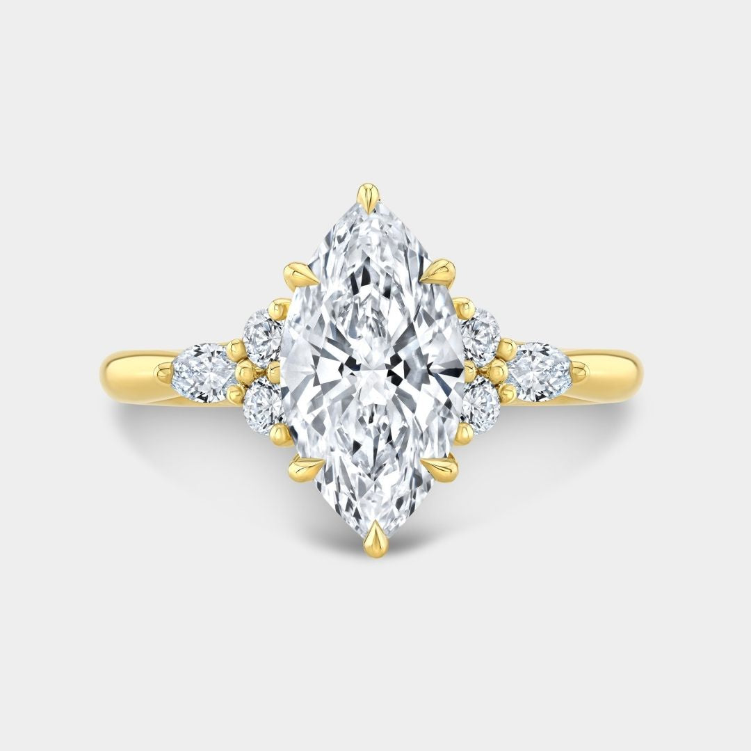 Marquise diamond Claudia 7 stone cluster engagement ring in yellow gold