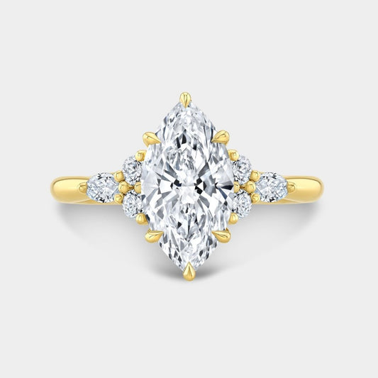 Marquise diamond Claudia 7 stone cluster engagement ring in yellow gold