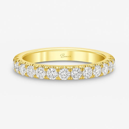 0.75ct Lab Grown Round Diamond 2.40mm U Pave Yellow Gold Wedding Band