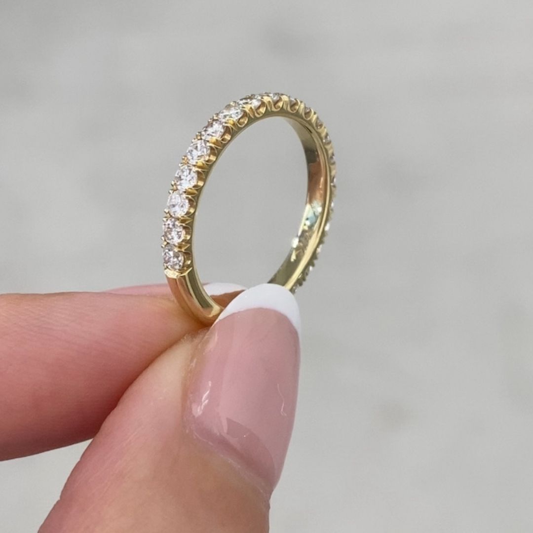 0.75ct Lab Grown Round Diamond 2.40mm U Pave Yellow Gold Wedding Band