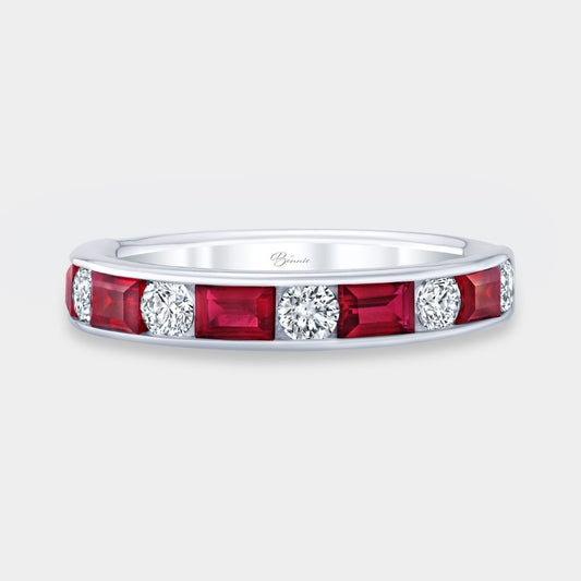 1.25ct Round Diamond Alternating Baguette Ruby Channel Platinum Wedding Band