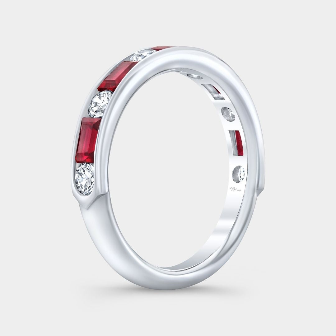 1.25ct Round Diamond Alternating Baguette Ruby Channel Platinum Wedding Band