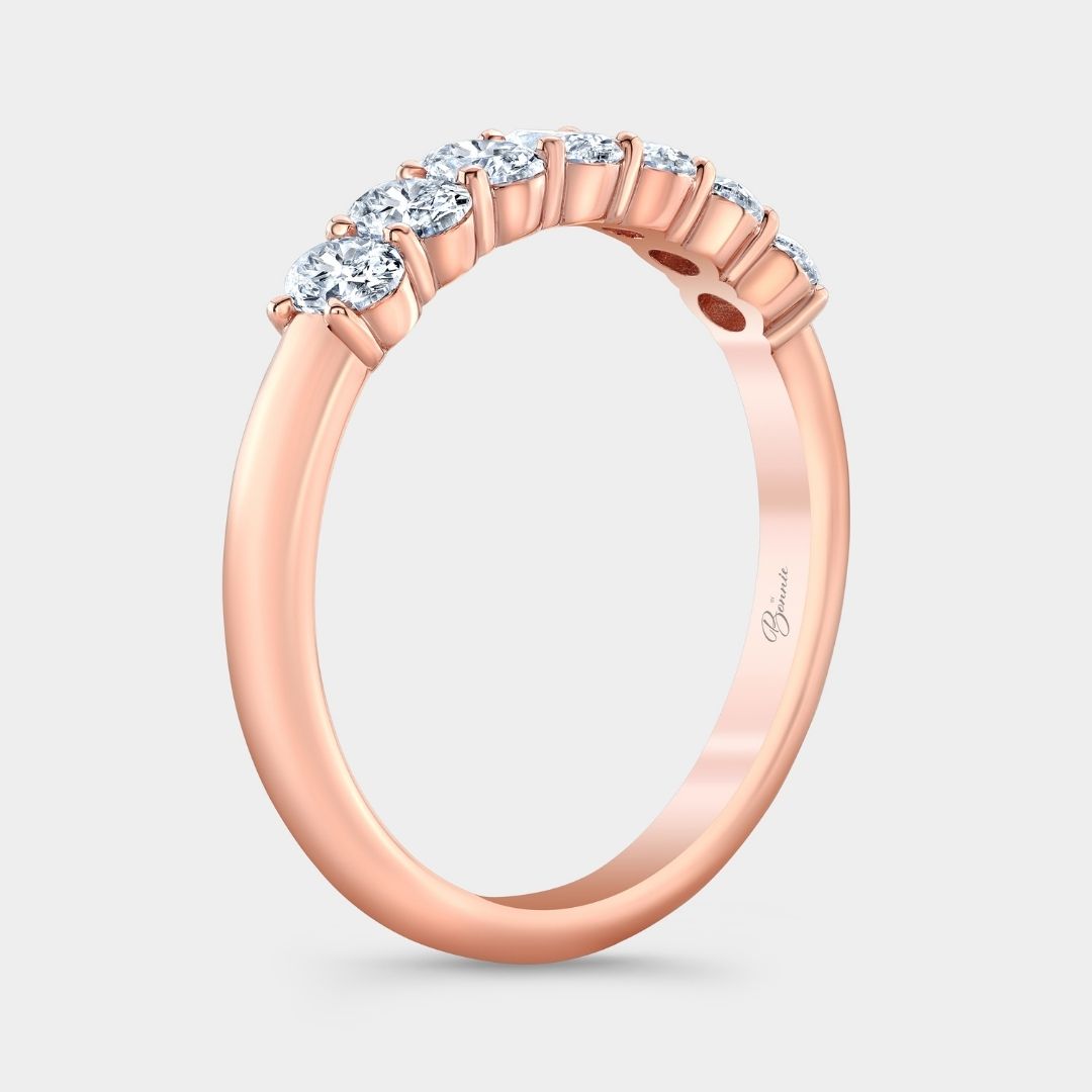 Rose gold 7 stone wedding band with 0.75 carat natural oval diamonds